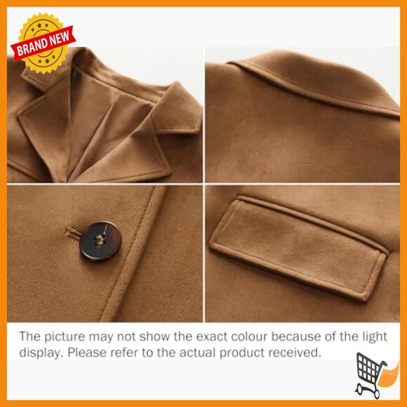 Faux Suede Blazer Jacket Regular Fit Long Sleeve Button Front Pockets - Picture 2 of 7